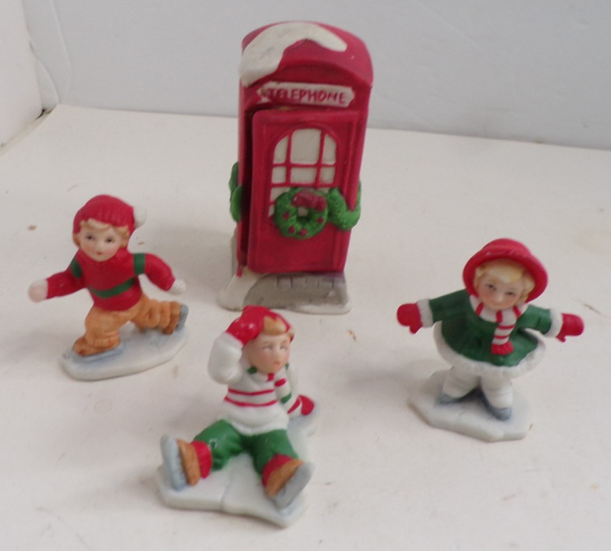 Lefton VTG 1987 Colonial Village Kevin Monica Gary Barnes Ice Skating Phone Boot