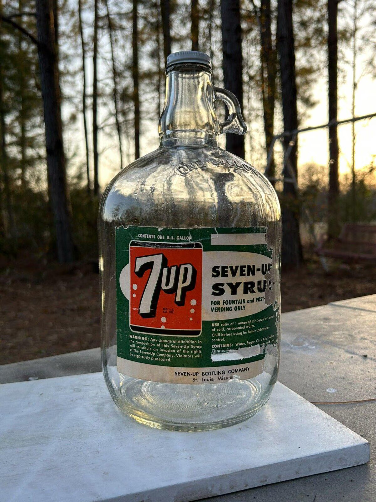 Vintage 7 Up Syrup Jug, Soda Fountain Dispenser Bottle, Retro Advertising