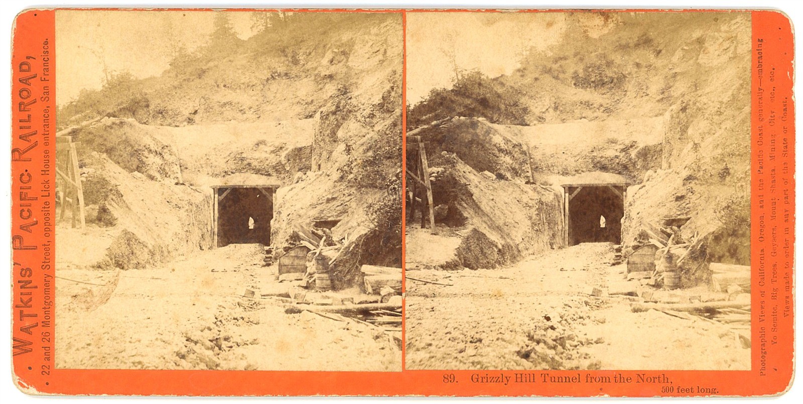 CALIFORNIA STEREOVIEW - CPRR - Cisco - Grizzly Hill Tunnel - CE Watkins 1870s