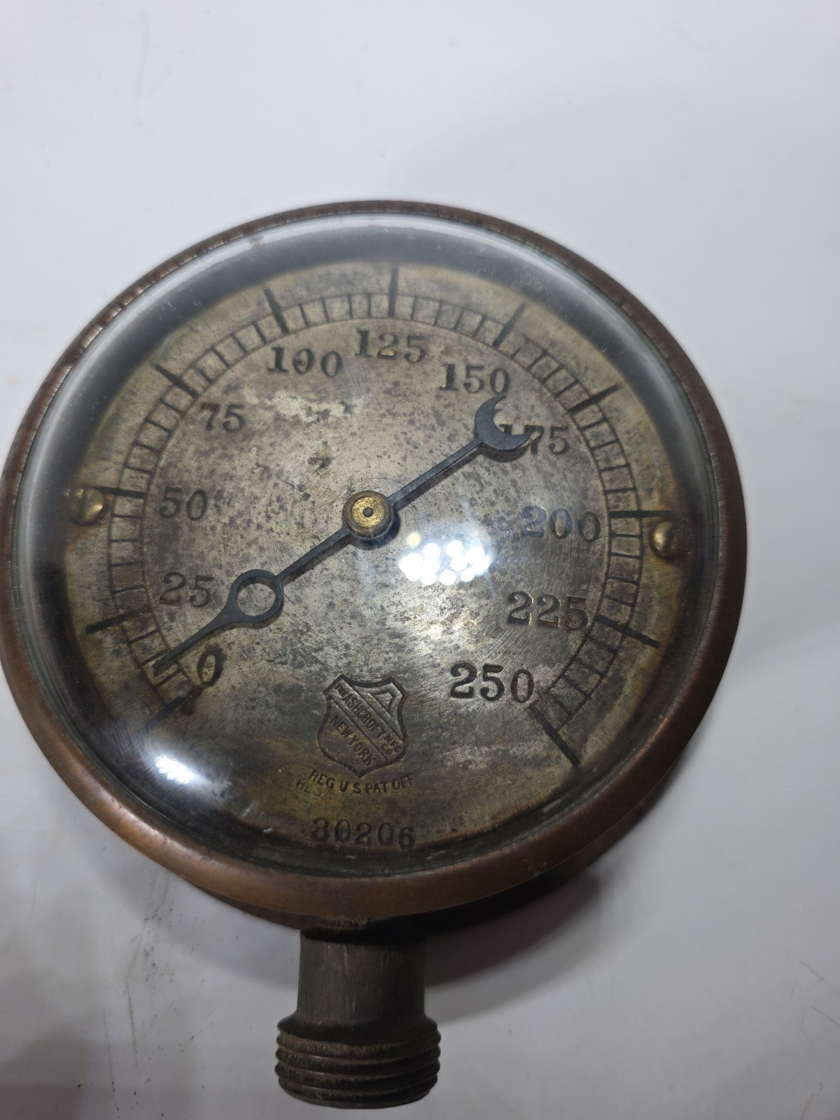 Vintage Ashcroft Steam Pressure Gauge With Convex Dome Glass Top