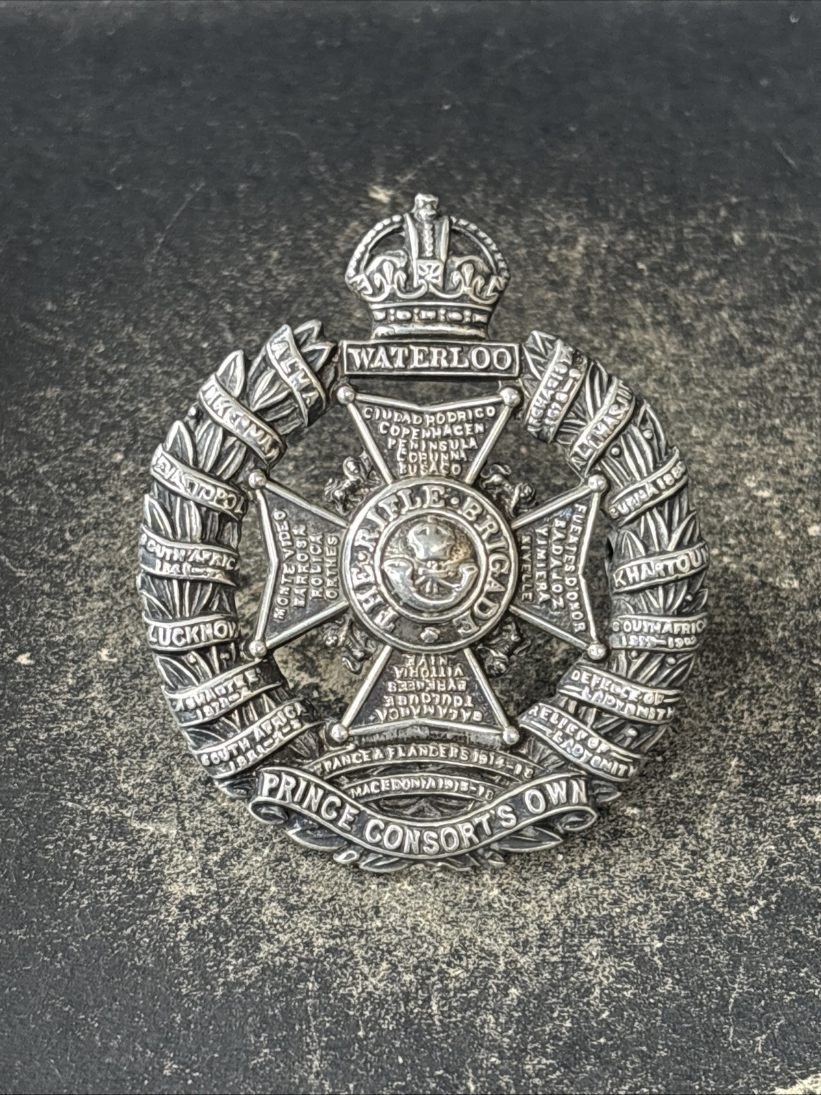 The Rifle Brigade Officers Silver British Army Cap Badge.