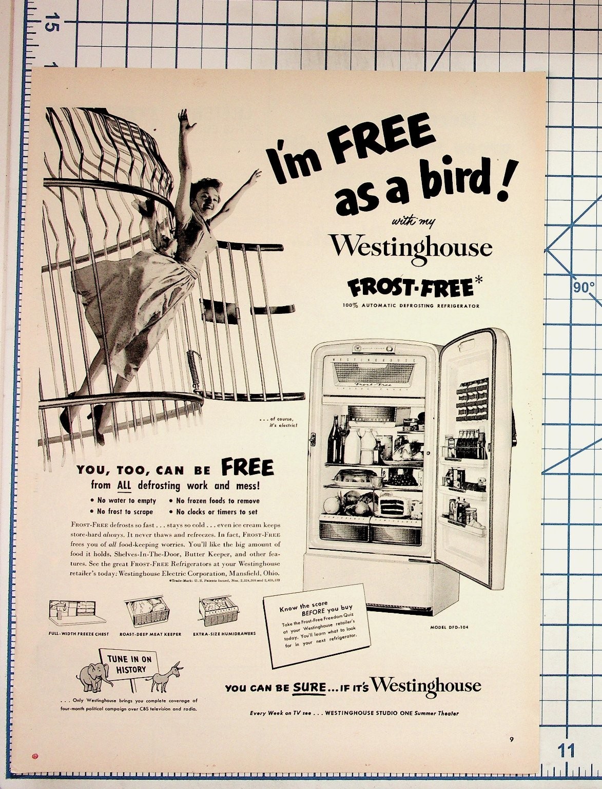 Vintage 1950s Westinghouse Frost-Free Refrigerator Magazine Ad DFD-104