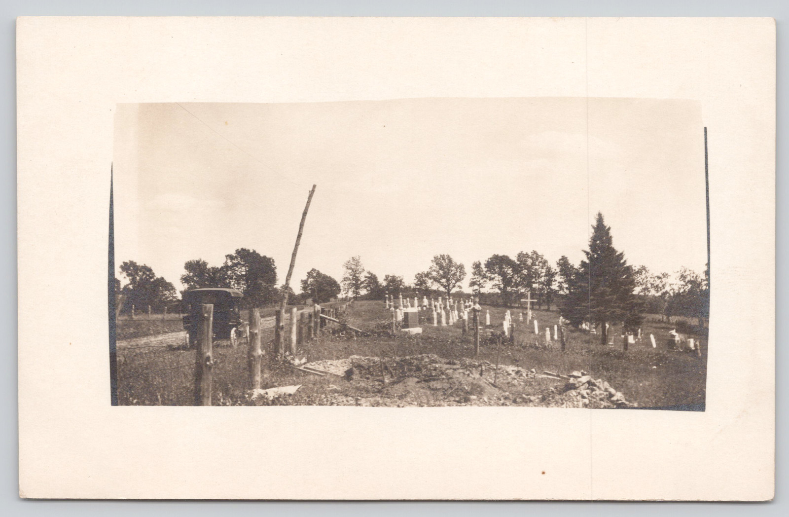 Postcard RPPC Rural Cemetery Headstones Early Automobile Fence NOKO c1910s