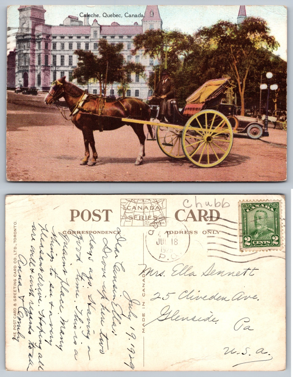 Quebec Canada Horse Carriage Street Scene Postcard