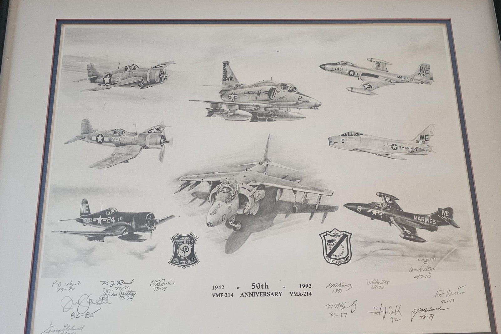 WW2 Lithiograph Original Signatures Blacksheep Squadron