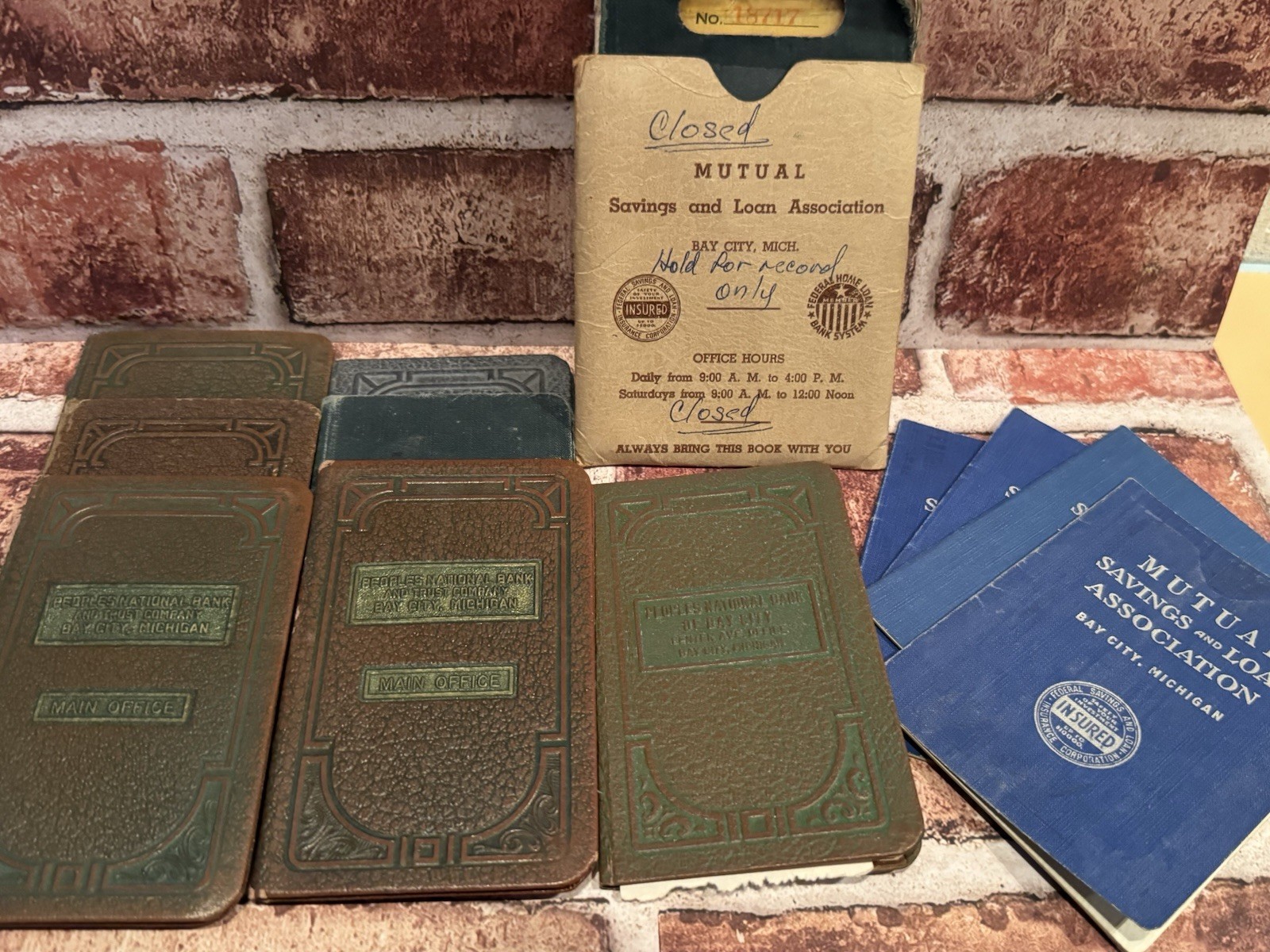 Vintage 1930-1970s Leather Bound Savings Books  & Paper  passbooks, Bay City MI