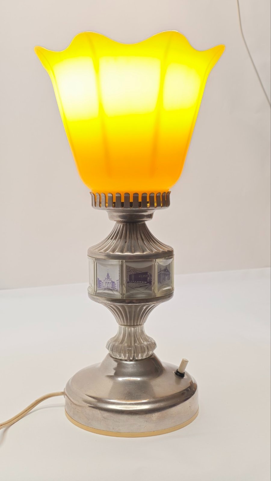 Vintage USSR Table Lamp Yellow Shade Souvenir Soviet Working Night Light