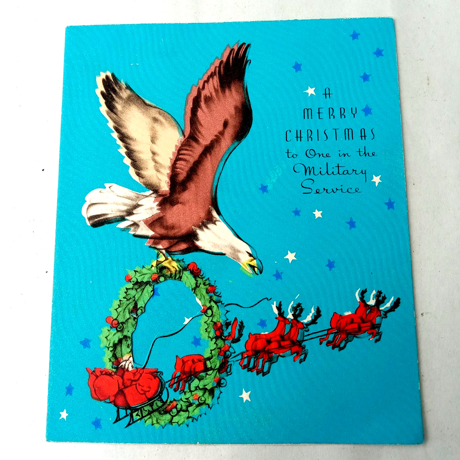 Vintage WWII Christmas Card to Military Service Member Soldier 1940\'s Linen