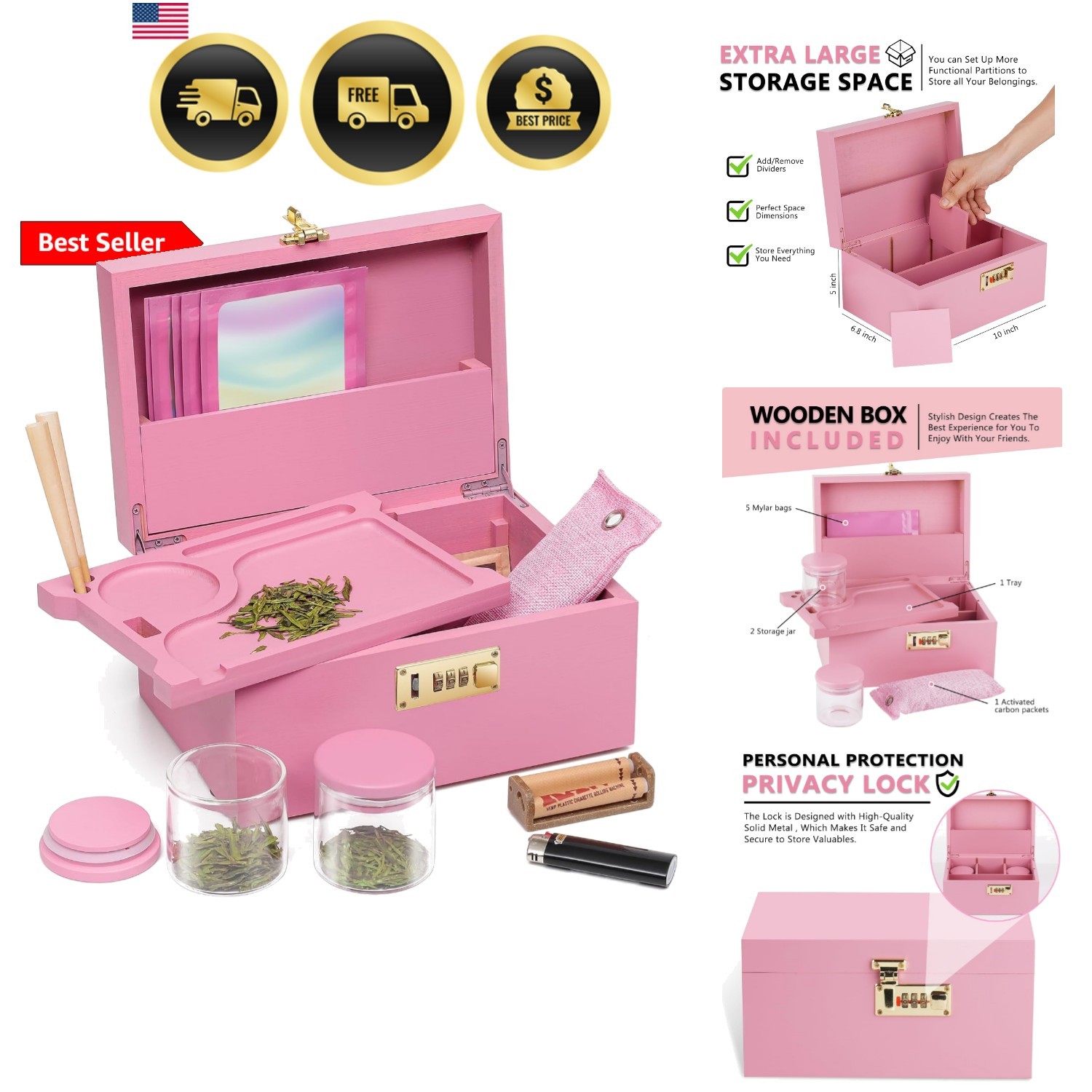 Large Bamboo Box with Combination Lock Decorative box for Home Great Gift Cho...