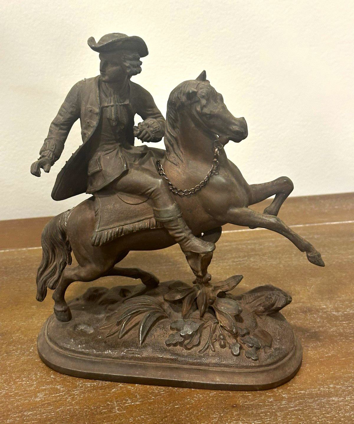 Antique French Style Spelter Cavalier Statue Gentleman Rider On Horse 9