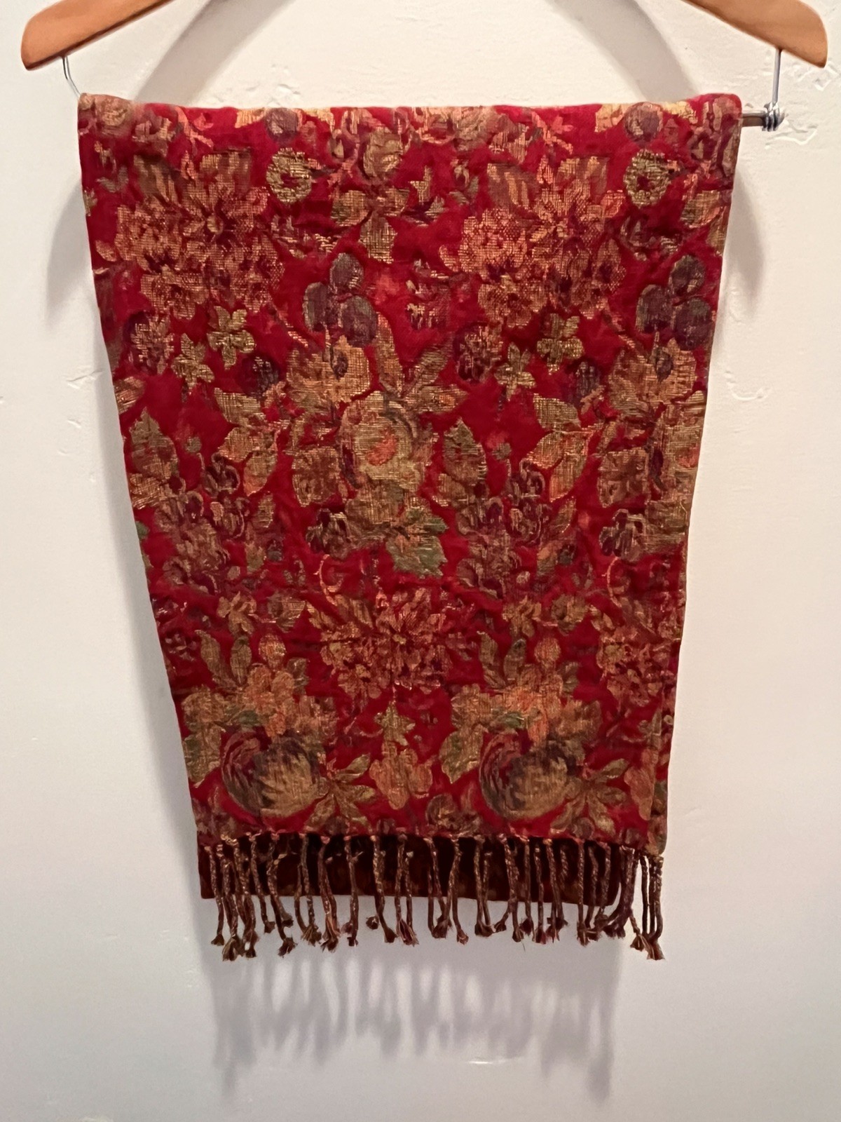 Beautiful Vintage Tapestry Table runner W/Tassel Ends 89”L x 14” W warm colors