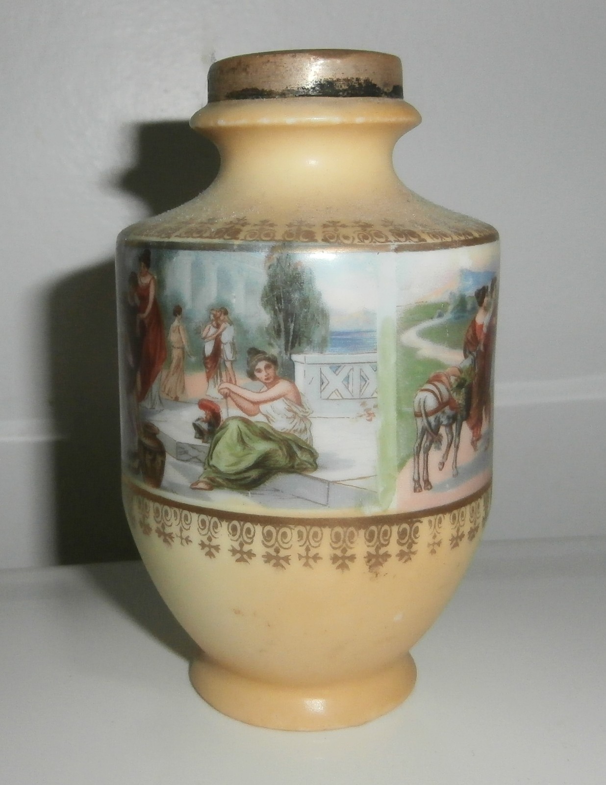 Antique Charles May Sterling Rim Scenic Roman Greek Miniature Cabinet Vase 5