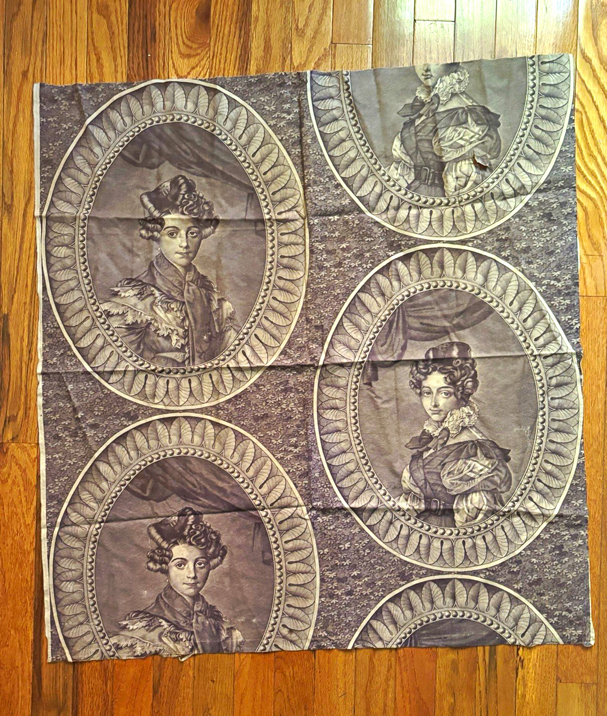 French Mid 19th century figurative cameo tools printed cotton RARE