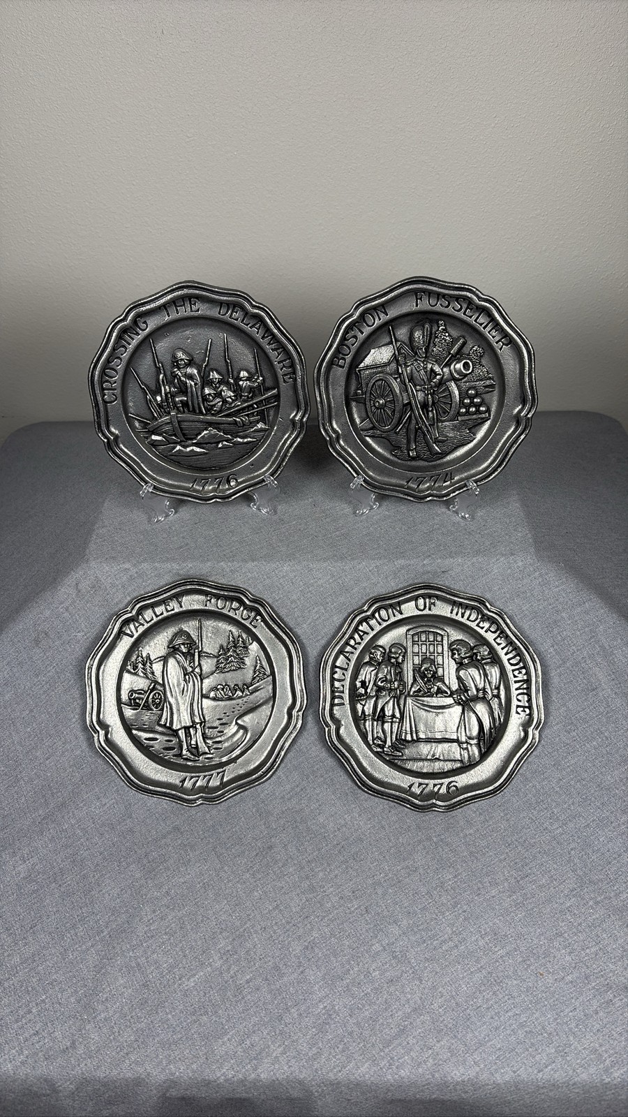 Vintage Set of 4 Sexton Pewter Plates Great Moments in American History 7 inch