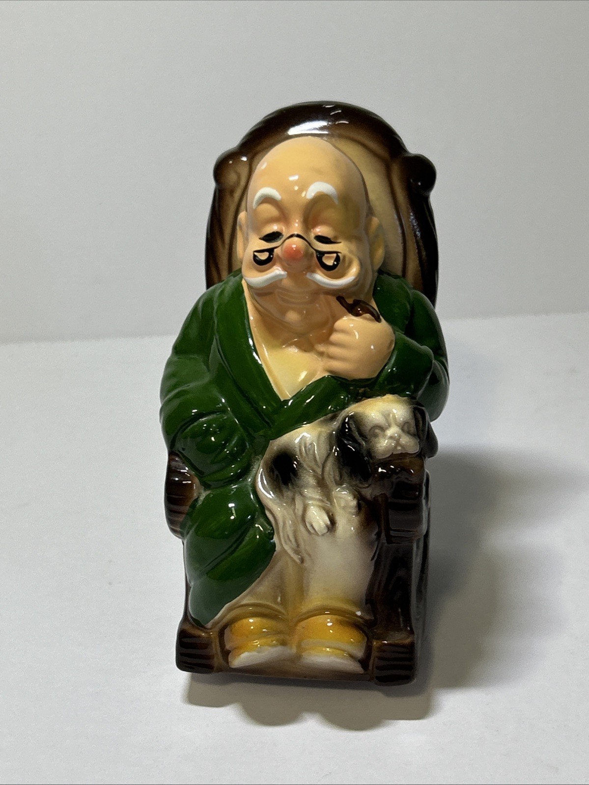 VTG JAPAN Ceramaster Retirement Fund Bank Old Man and Dog In Rocking Chair