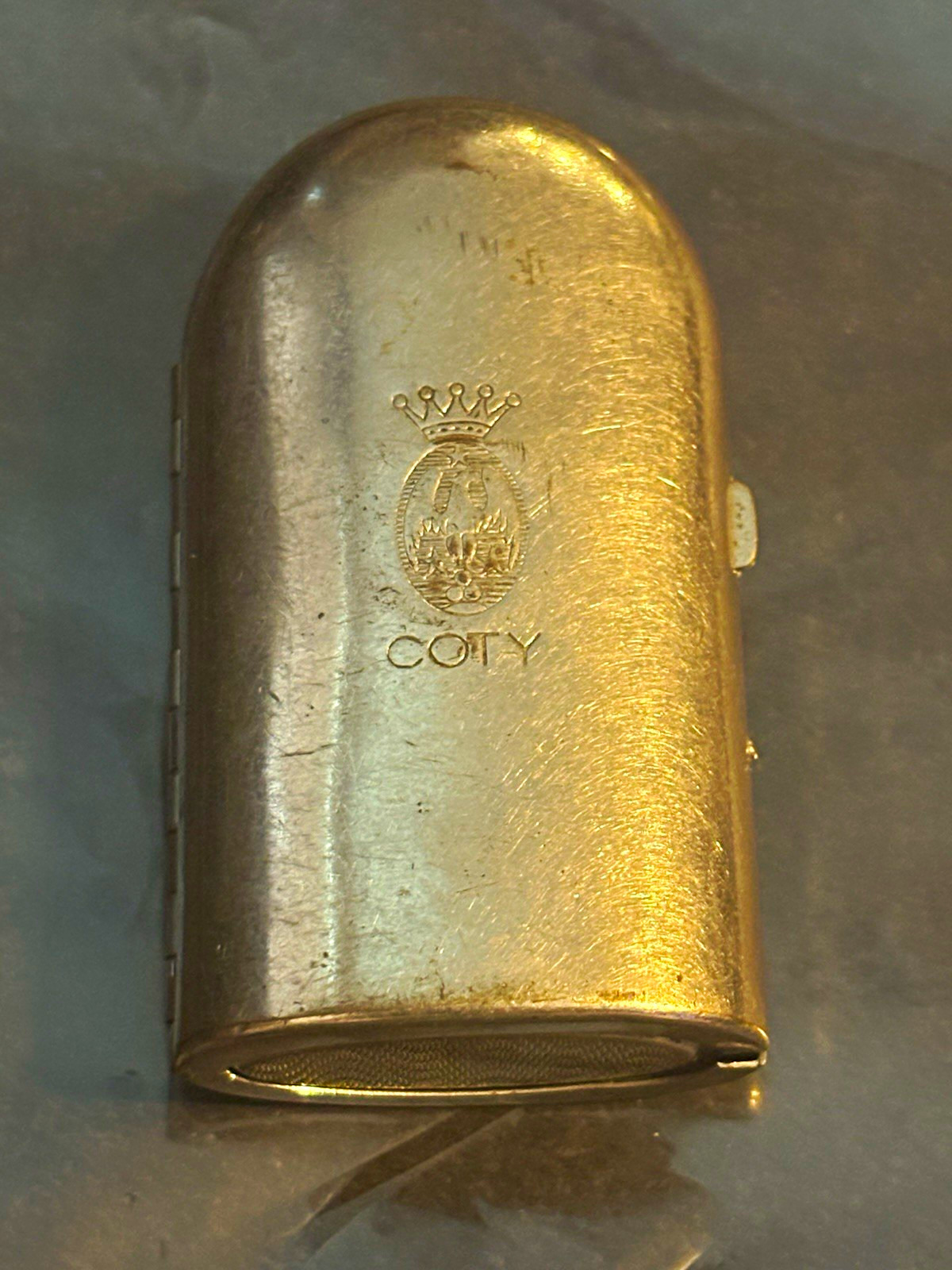 Vintage 1920s Coty L'Origan Miniature Perfume Bottle & Silver Tone Travel Case 