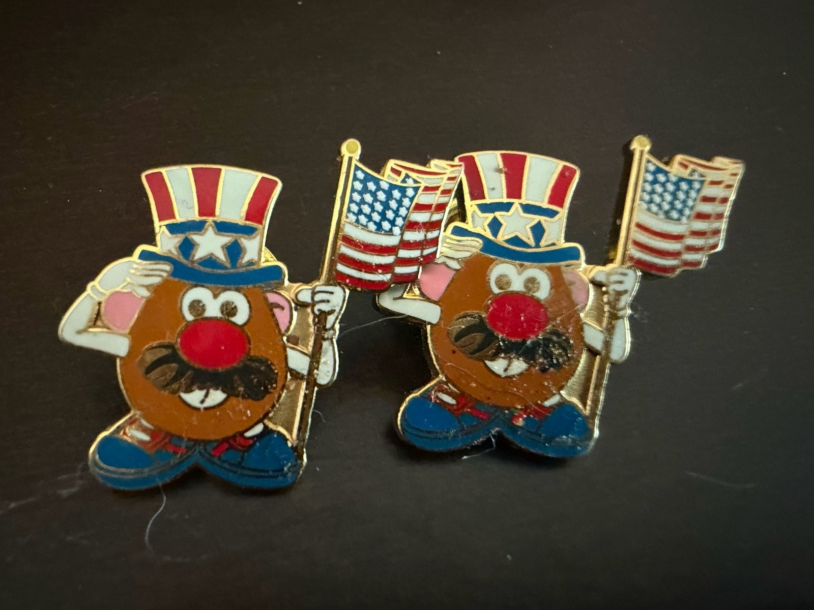 2 VTG Mr Potato Head Lapel Pin Patriotic American USA Flag 1 Inch - Ships Today