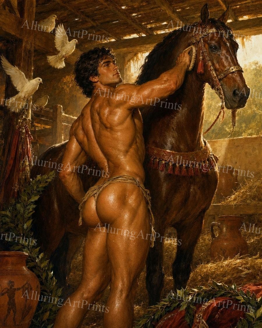 Fantasy Male Model Photo Print Muscular Handsome Shirtless Hunk Abs  -J49