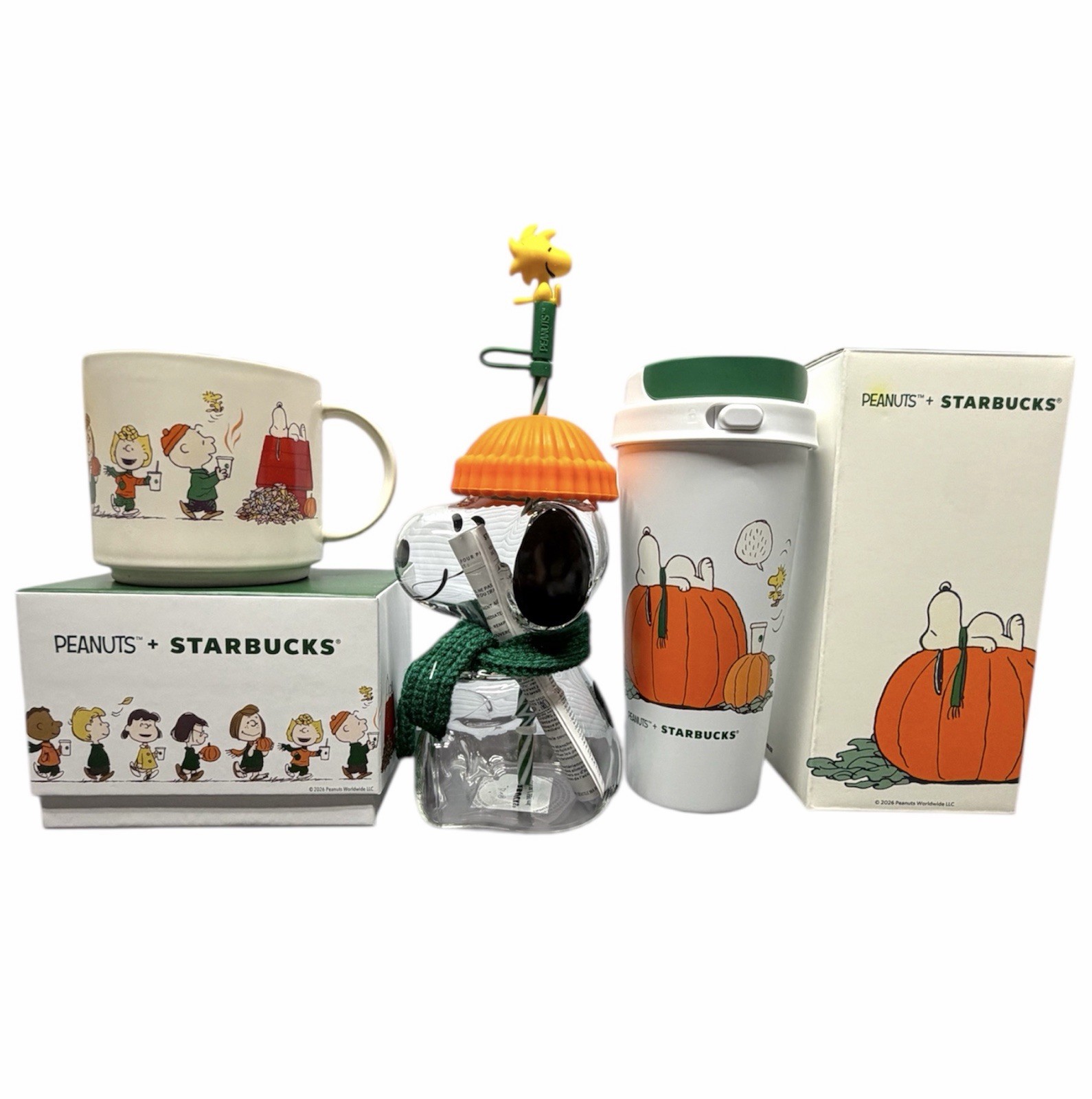 Starbucks x Peanuts Snoopy Glass, White Tumbler, & Mug Authentic IN HAND Lot