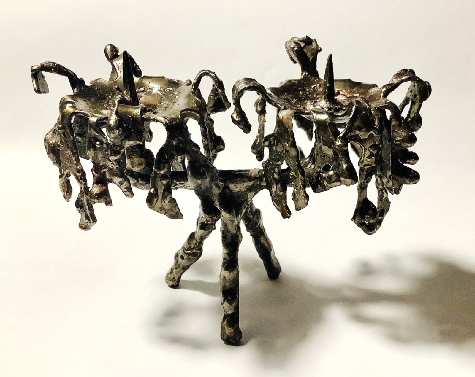 1960\'s Polish Brutalist Dual Candle Holder Welded Iron Candelabra MCM Poland VTG