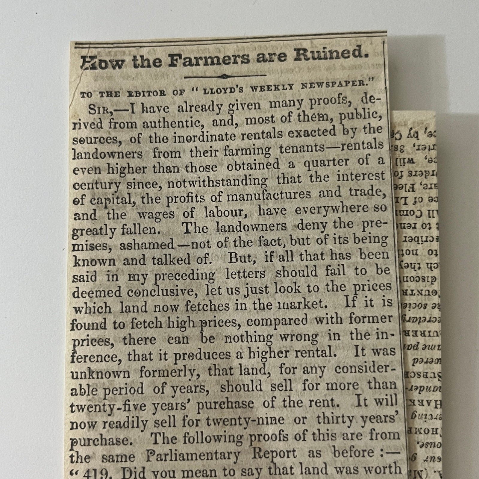How the Farmers are Ruined Inordinate Rentals 1844 London Clipping SAI5-1