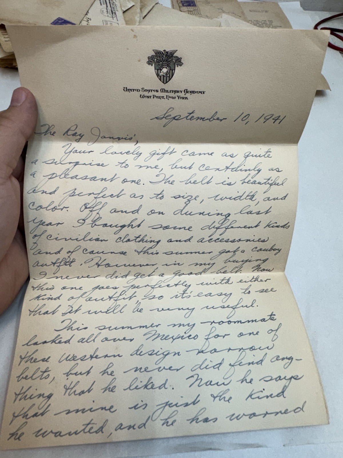 1940s west point military academy letterhead letter
