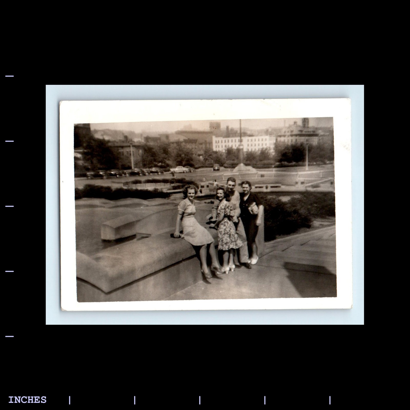 Old Vintage Photo MAN LEGGY WOMEN SITTING OUTSIDE