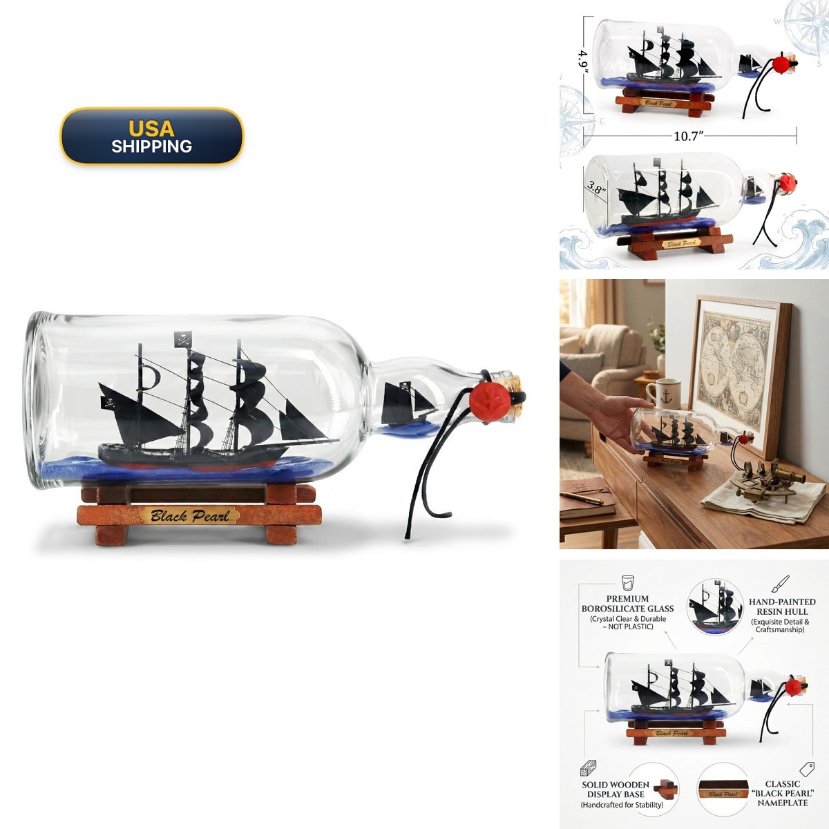 NAUTIMALL 11 inch Black Pearl Pirate of the Caribbean Model Ship in a Bottle