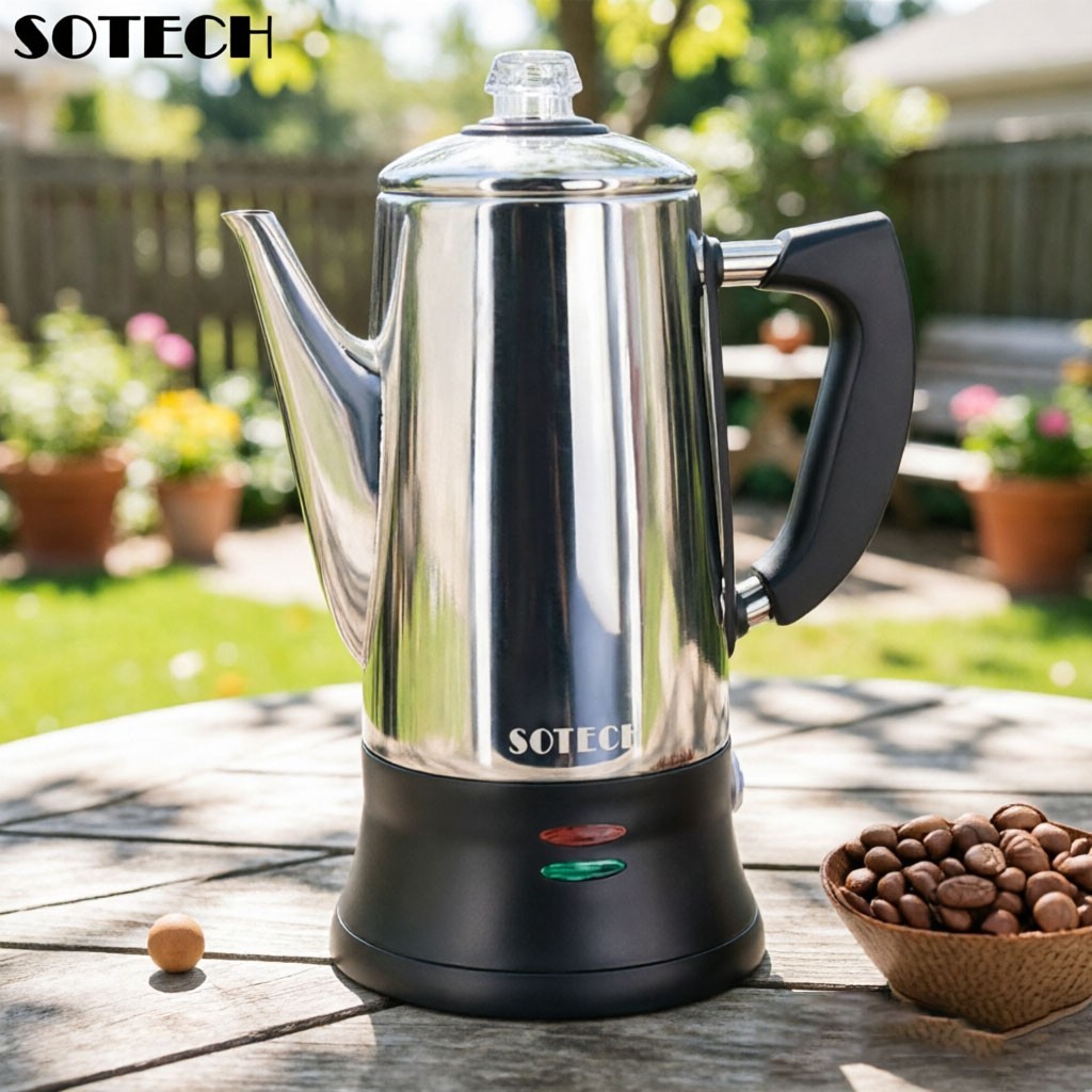 SOTECH 12Cup Electric Percolator w/Cool-Touch Handle Clear Gauge Easy Clean