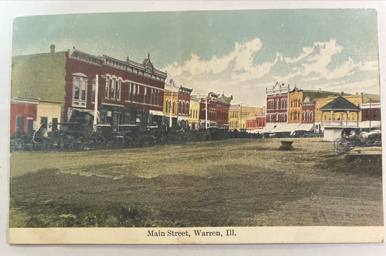 1909 Warren Illinois Main Street Antique Colored Postcard Posted Stamped
