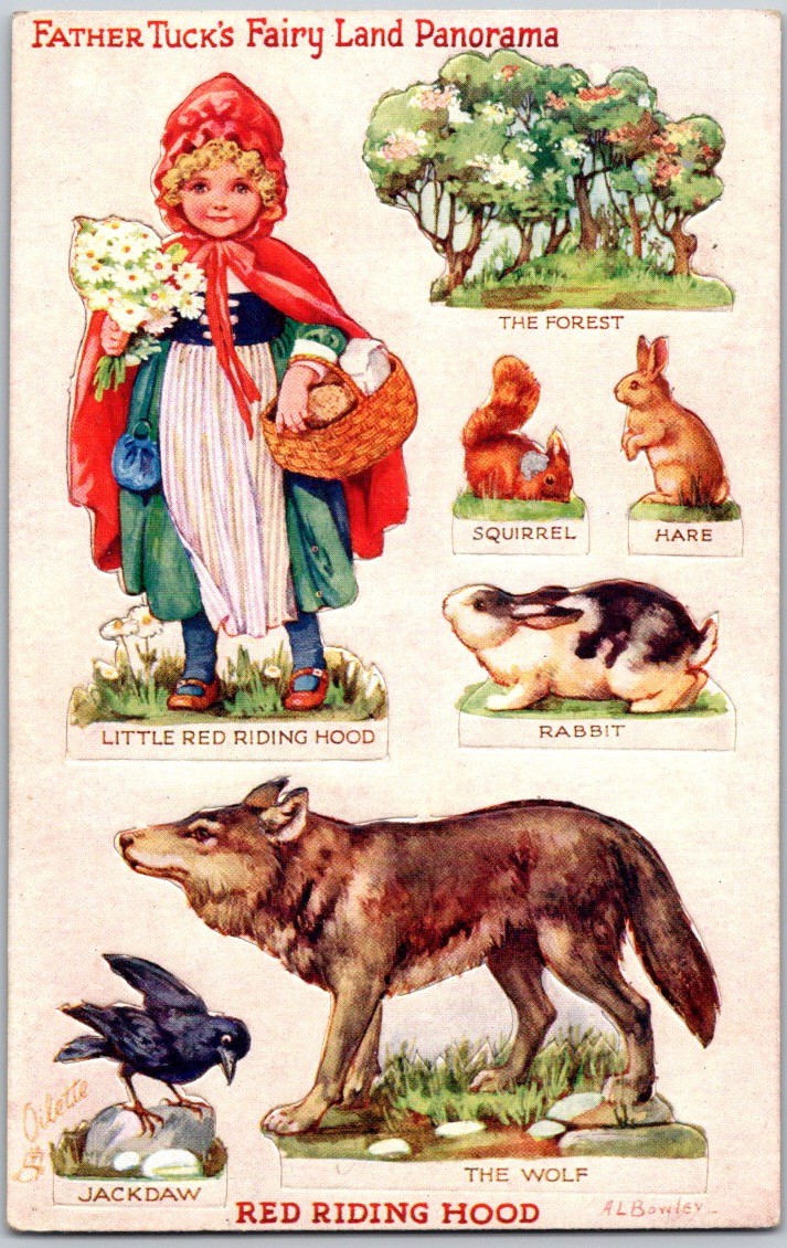 RARE Father Tuck's Fairy Land Panorama Antique Postcard Little Red Riding Hood