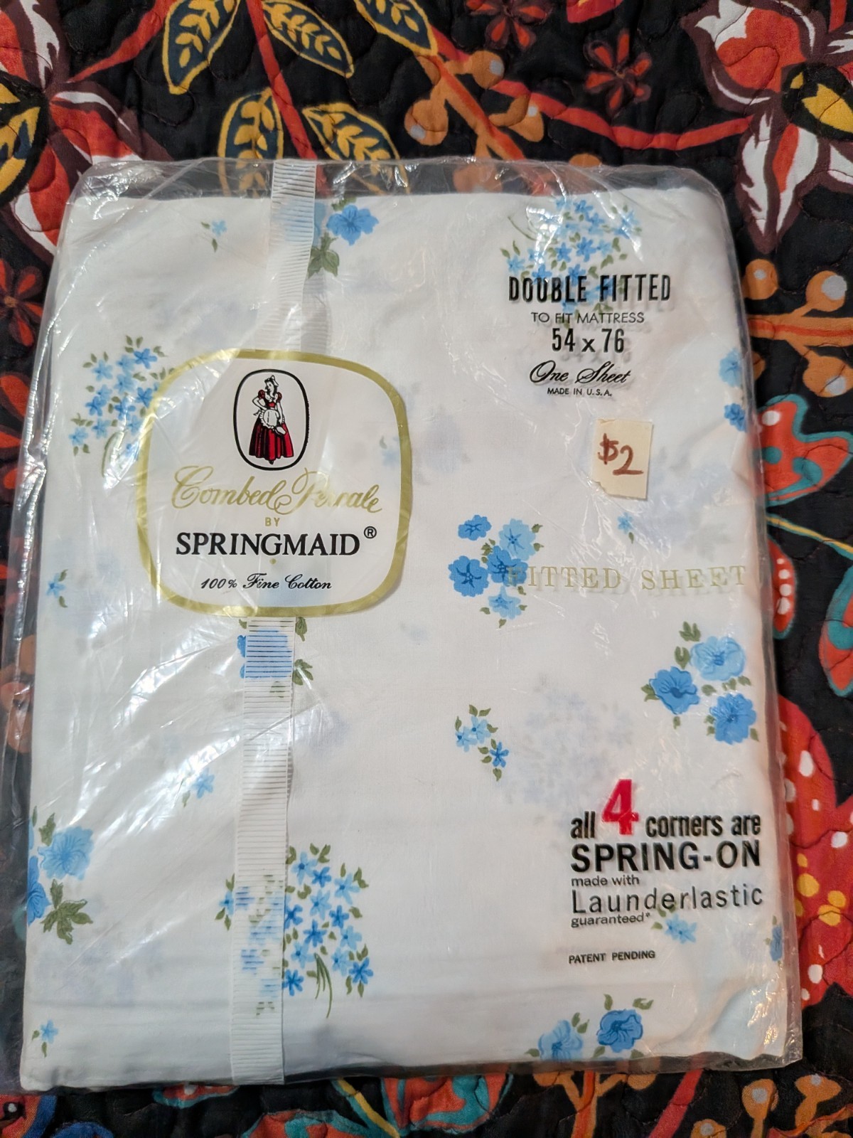 VTG 70s NOS Double Sheet white blue   54x76 Springmaid Wondercale