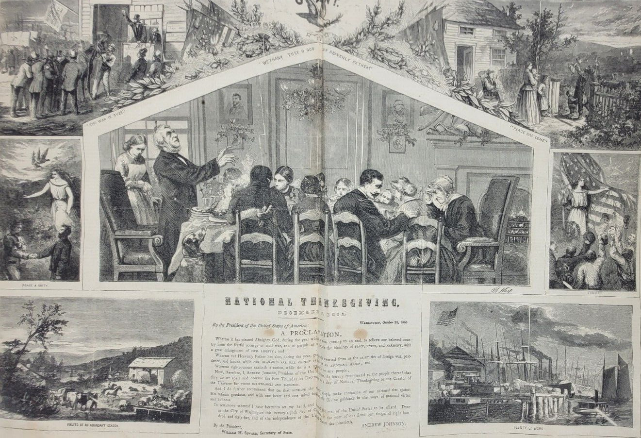 Harper\'s Weekly 12/9/1865 General Grant in NYC / National Thanksgiving by Nast