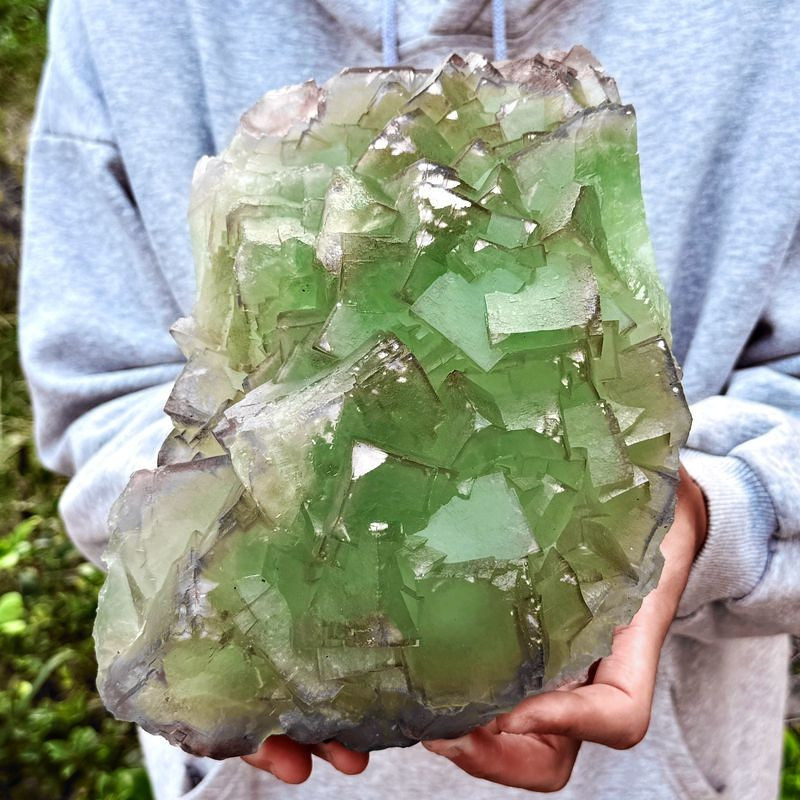 13.03LB Natural green cubic fluorite quartz crystal mineral specimen