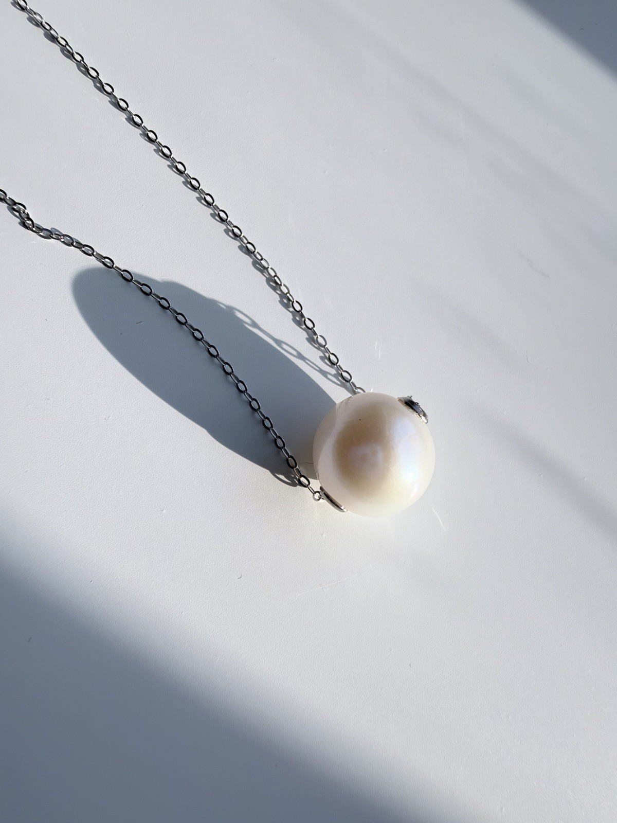 White Fresh Water Pearl Necklace | 11.7mm Pearl | 18 Inch Adjustable S925