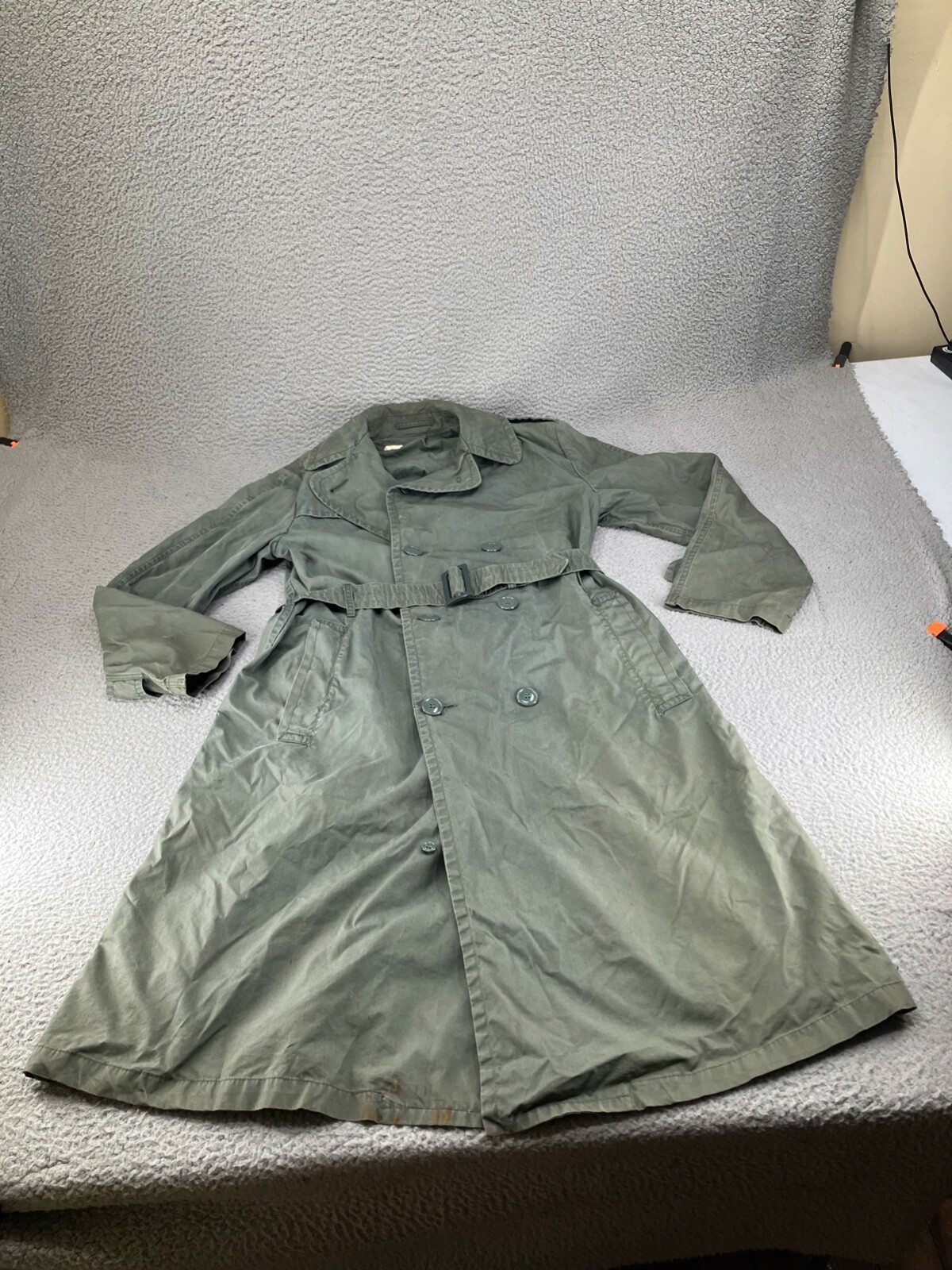 Vintage Military Rain Coat Men 40 Long Green 60s Army Quarpel Belted Trench Coat
