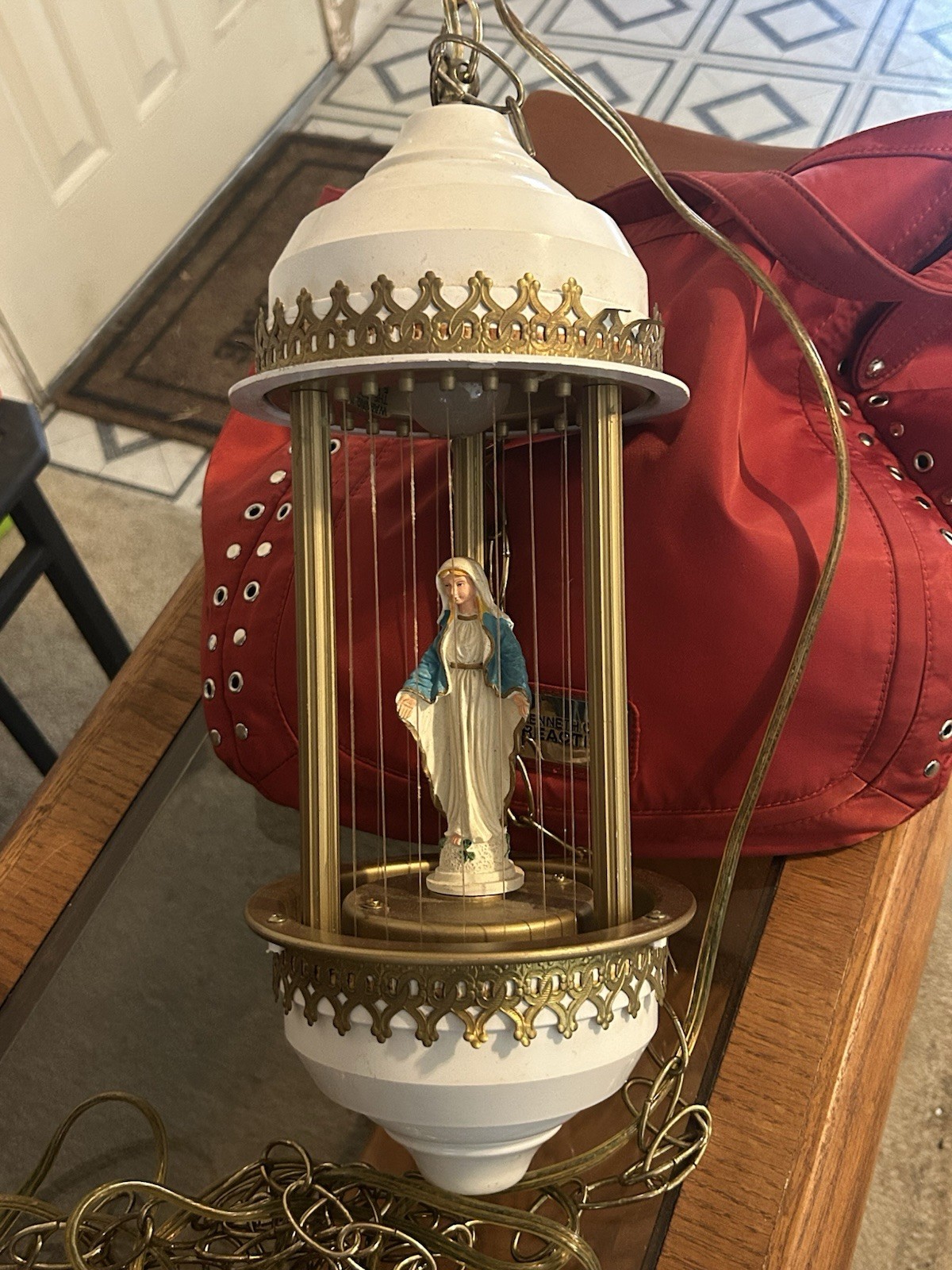 Vintage Virgin Mary Hanging Oil Rain Lamp