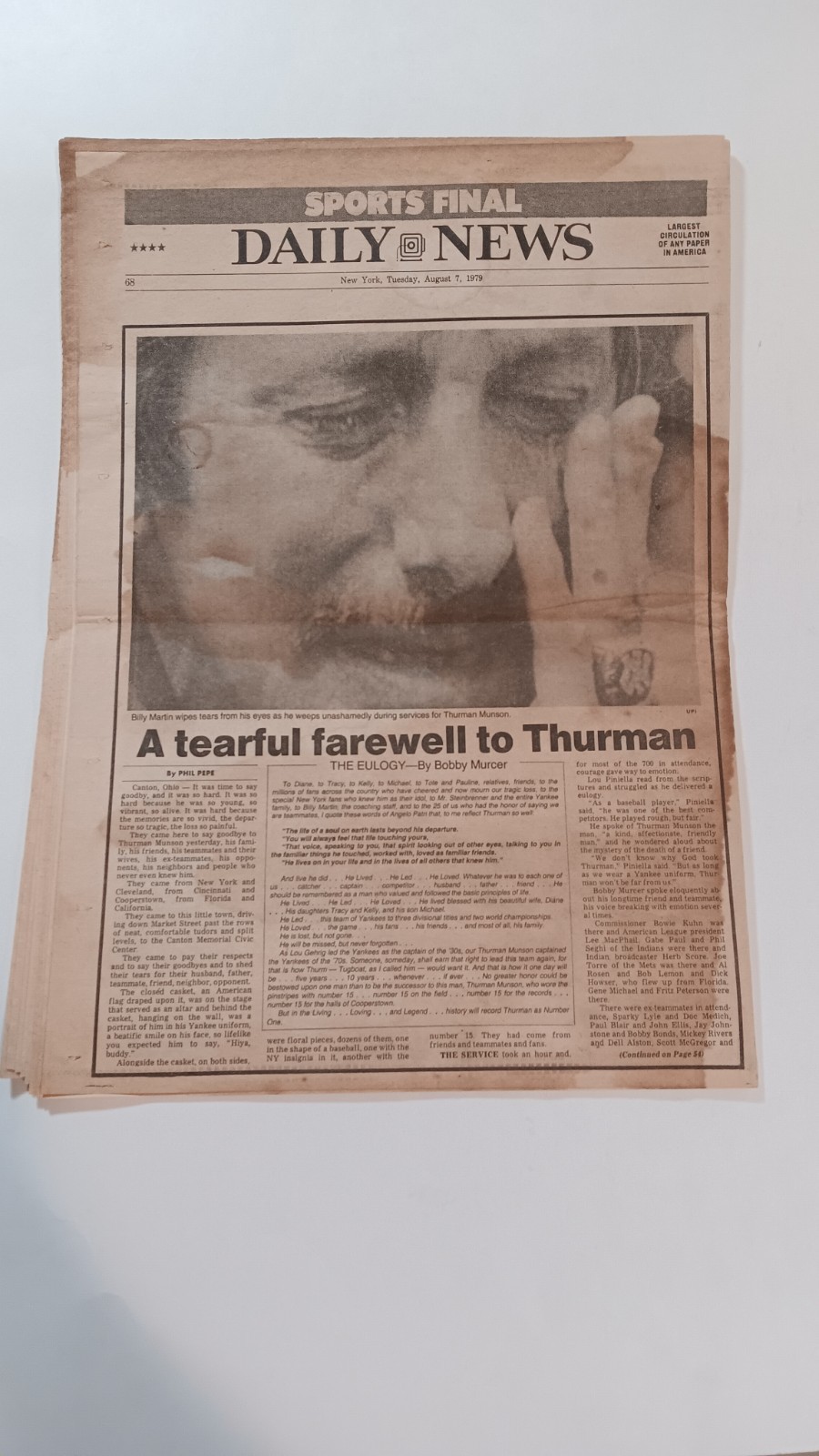 Thurman Munson dies August 7 1979 Daily News