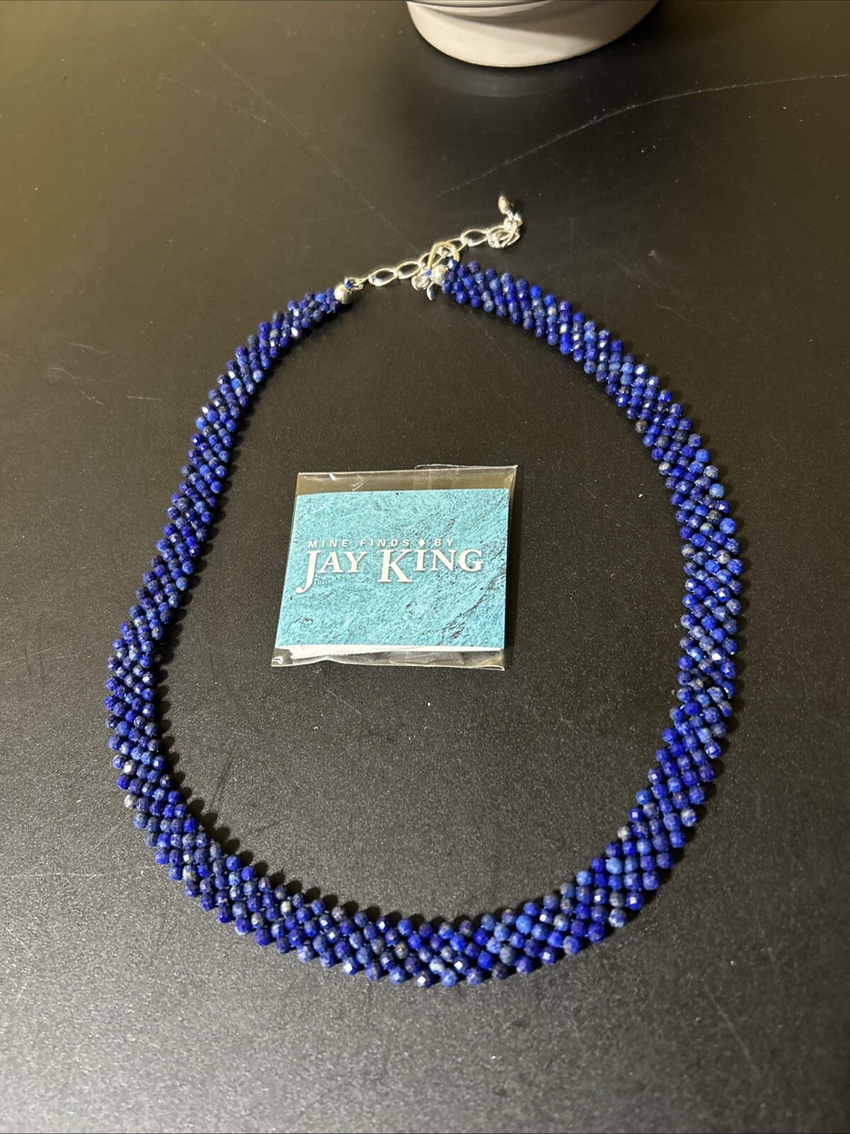 Jay King Faceted Blue Lapis Woven Bead Sterling Silver Necklace 18-1/2\
