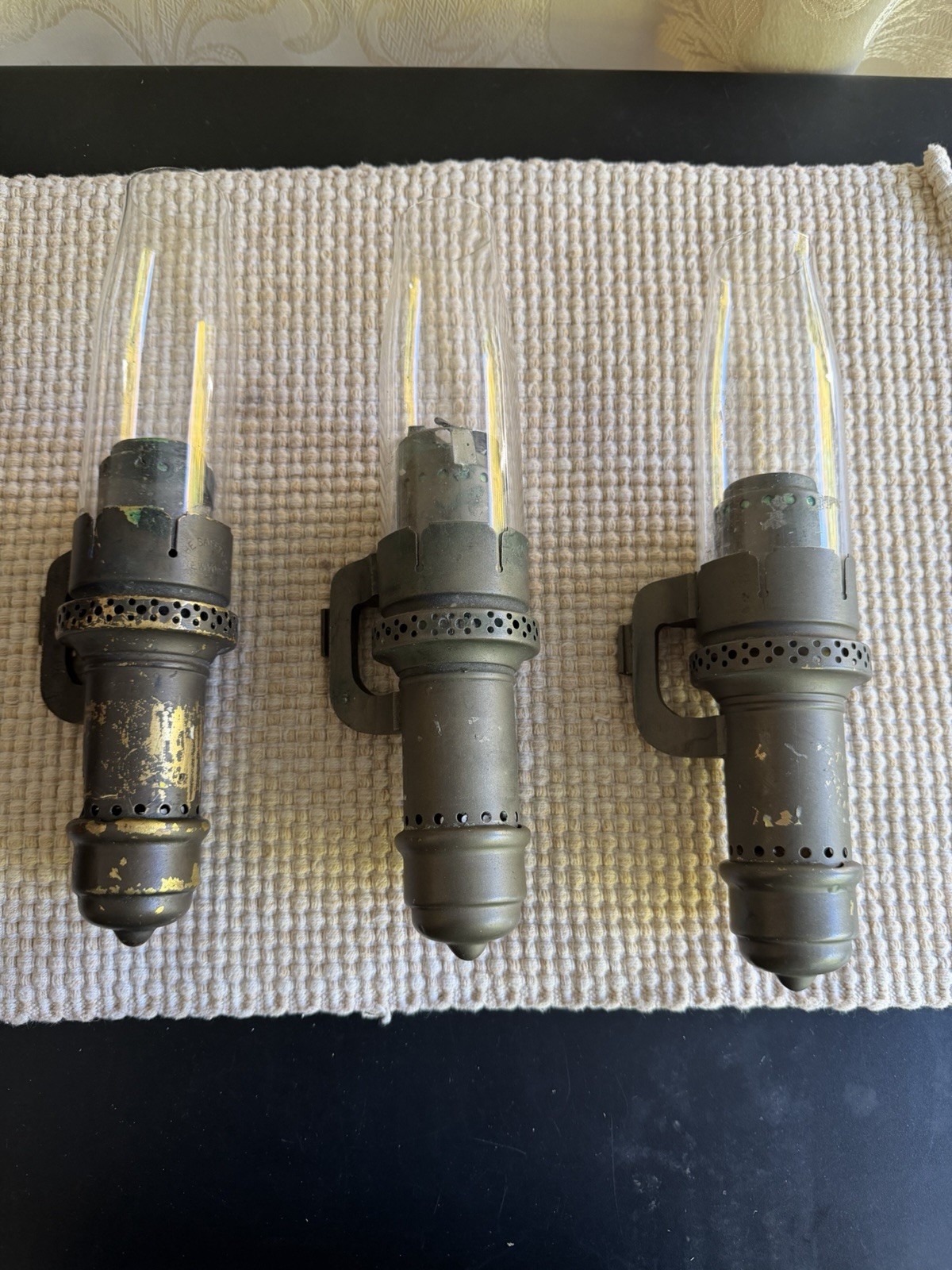 Antique Set of 3 The Safety Co New York Railroad Passenger Car Candle Lamps