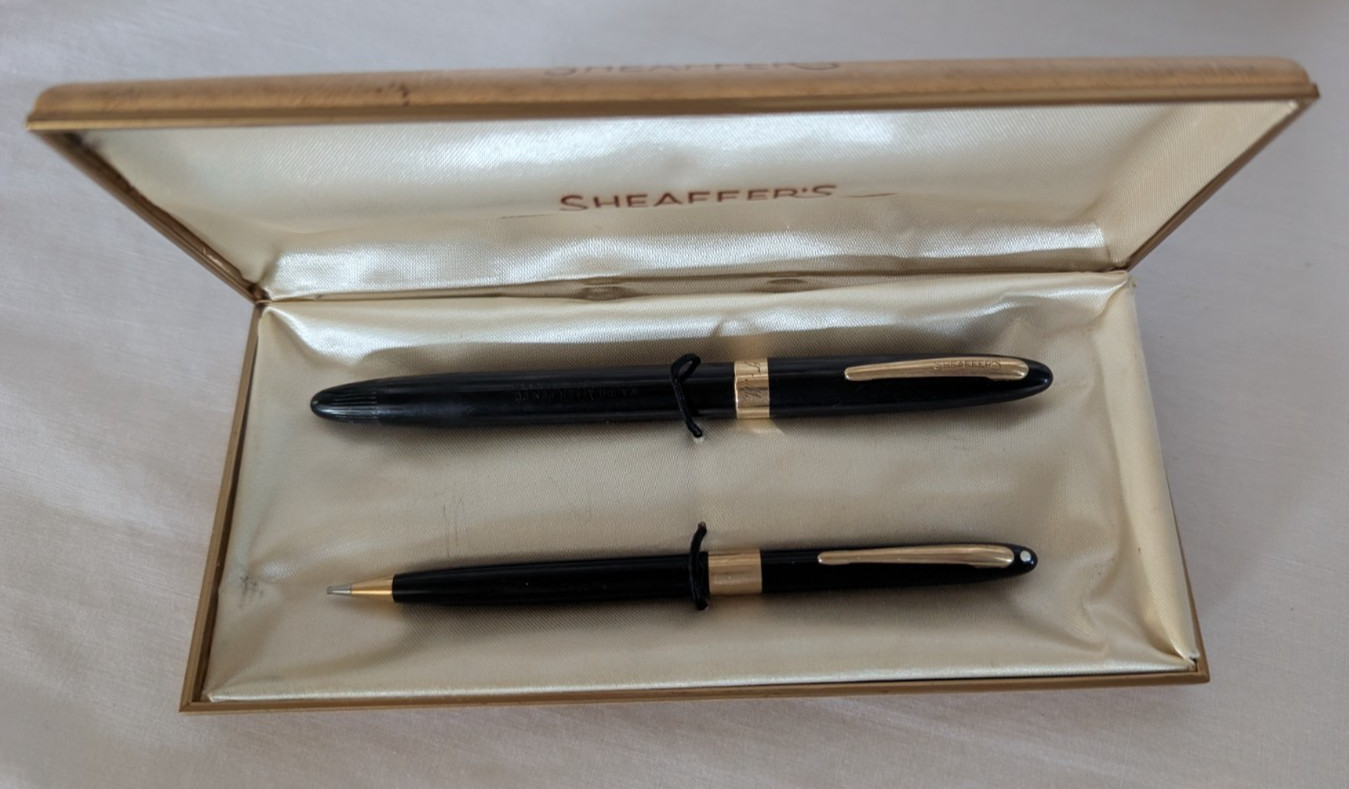 Vintage Sheaffer\'s Snorkel Fountain Pen & White Dot Mechanical Pencil in Case