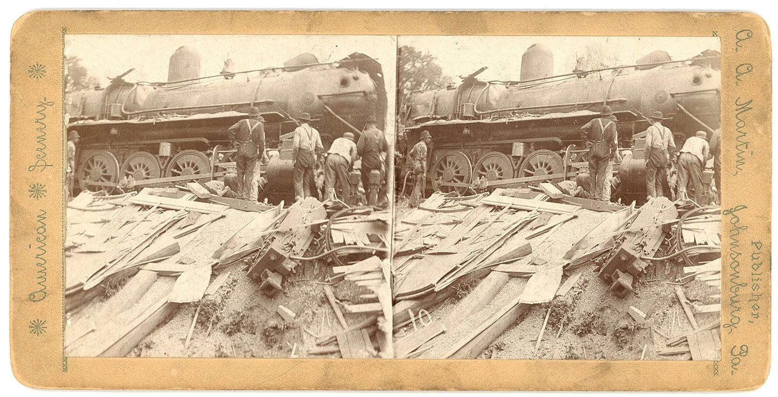 PENNSYLVANIA STEREOVIEW - Johnsonburg - Railroad Disaster - AA Martin c1893