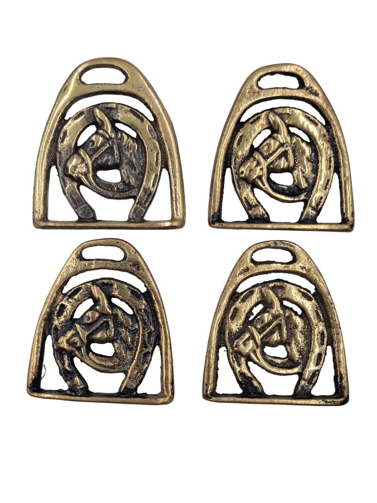 Vintage Brass Horse Medallion Bridle Harness Ornament Lot of 4 England Made