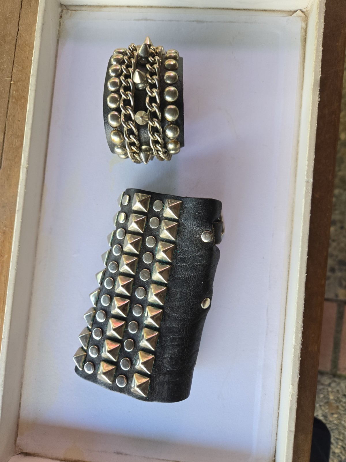 2 Vintage Goth Punk Y2k Leather, Chains, Pyramid Studs, And Spikes Bracelets