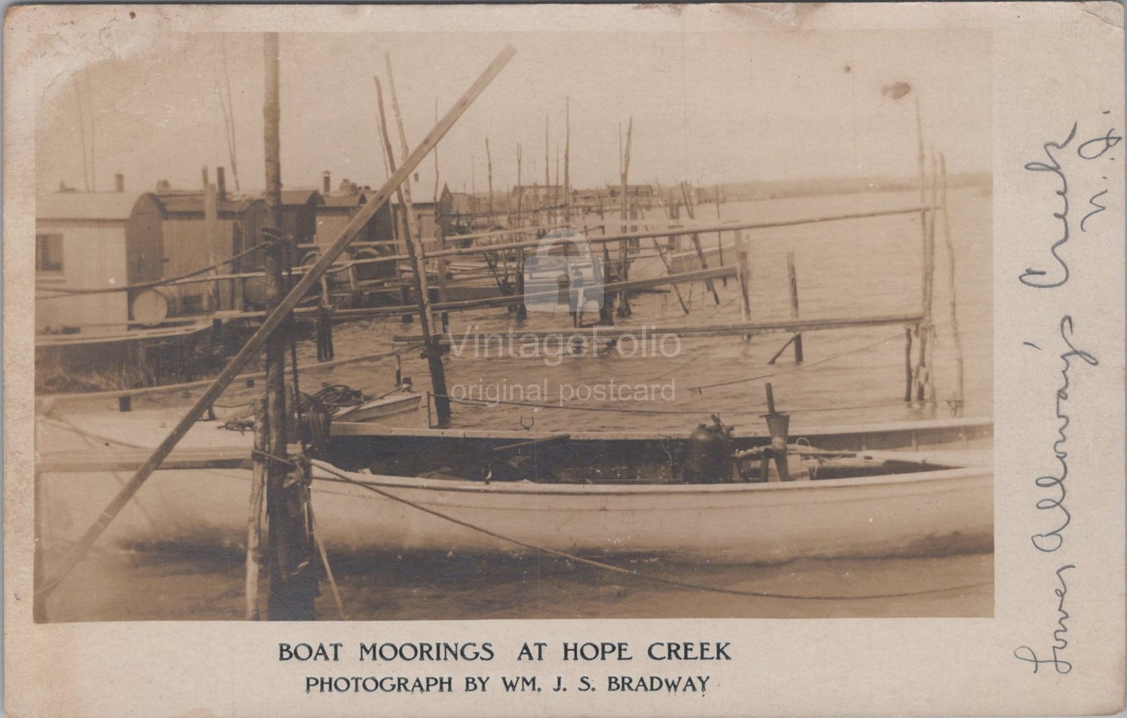 Boat Moorings Hope Creek Lower Alloways New Jersey NJ RPPC Bradway Postcard