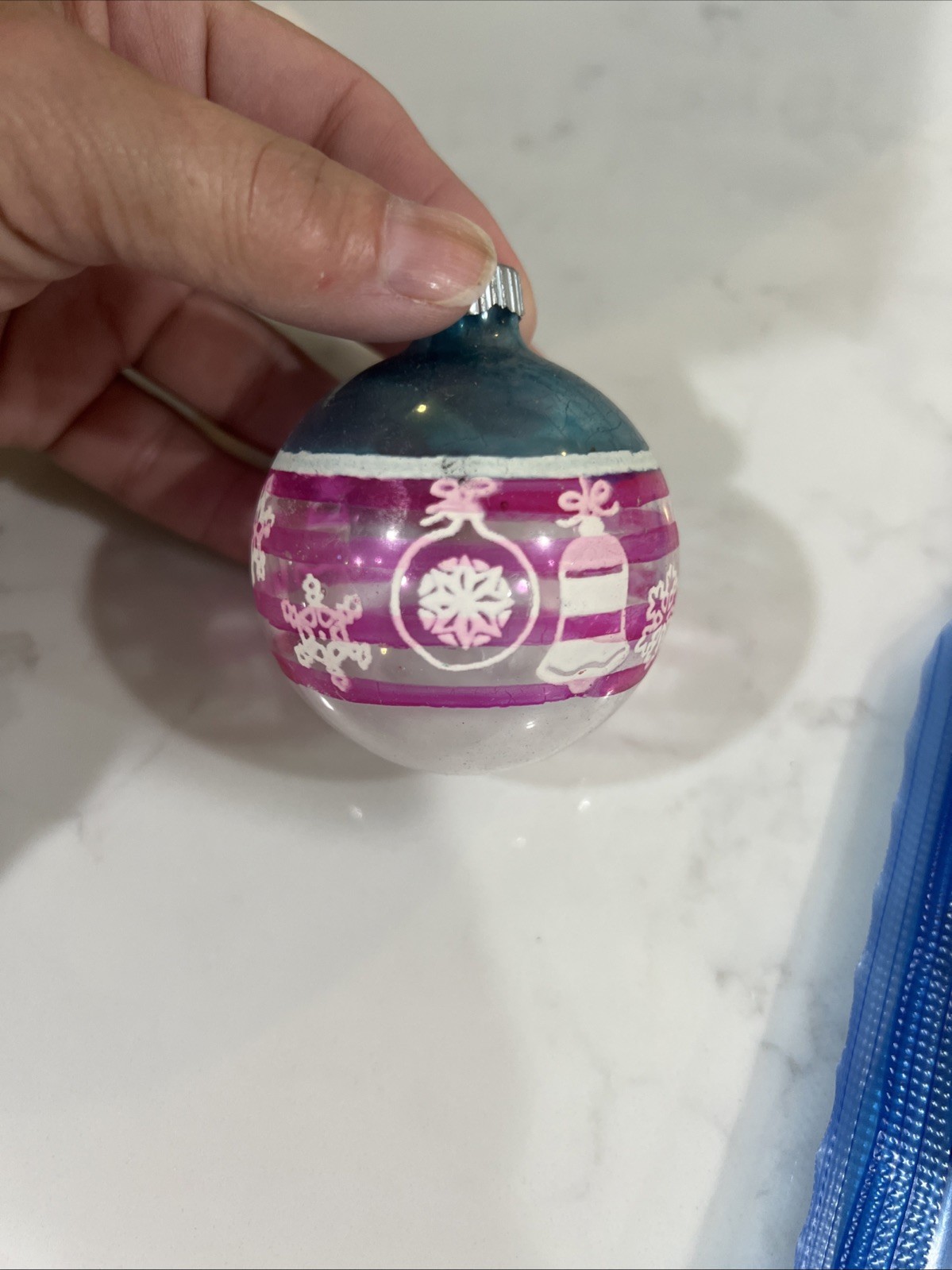 Vtg Shiny Brite Unsilvered Stencil Stripe Glass Ball Christmas Ornament HTF 2.5\