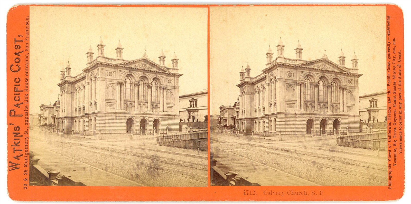 SAN FRANCISCO STEREOVIEW - Calvary Church - CE Watkins 1870s