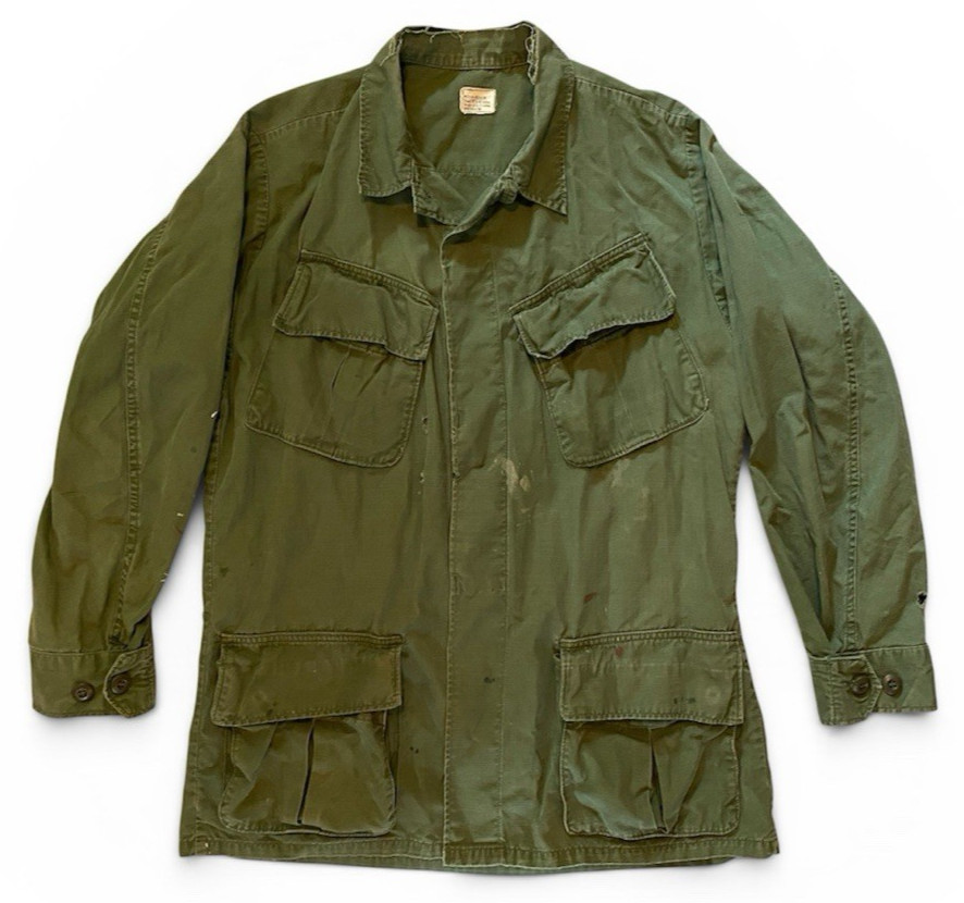 Distressed Vtg Vietnam War 1969 OG 107 Slant Pocket Shirt Medium Reg Rip Stop