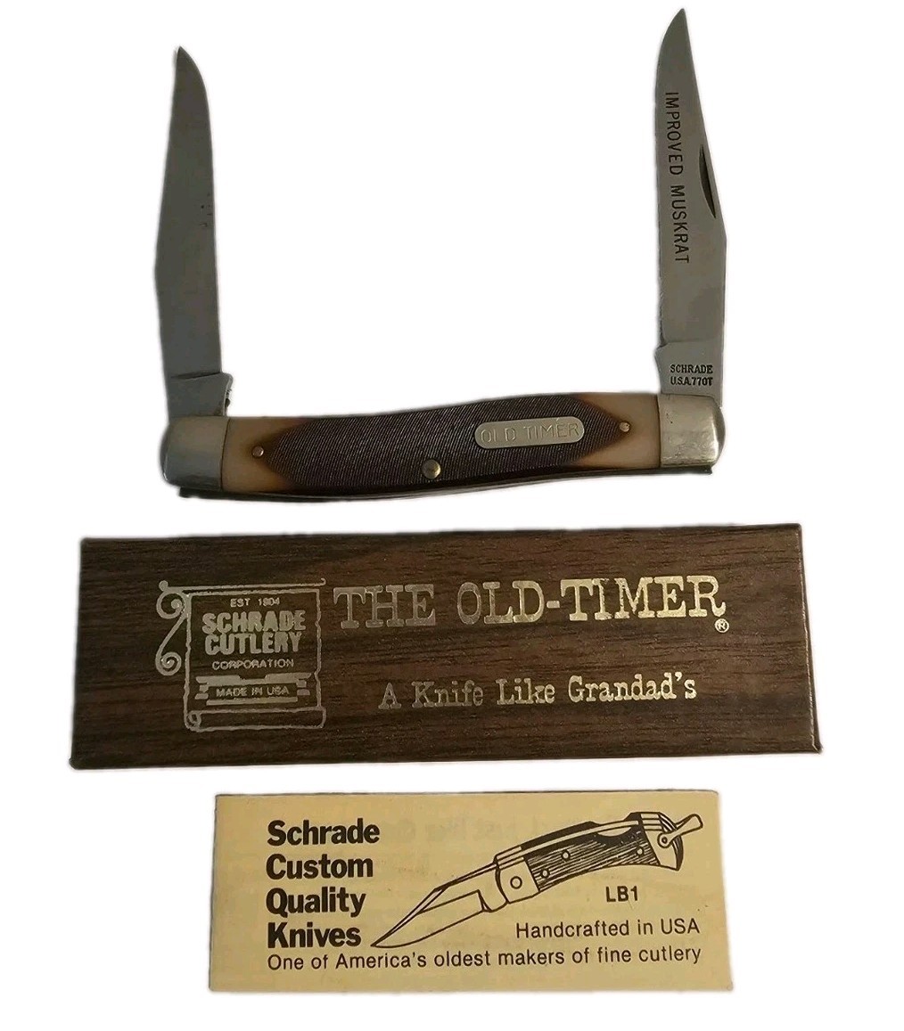 Vintage 1980's Schrade Old Timer 77OT Improved Muskrat Pocket Knife New In Box