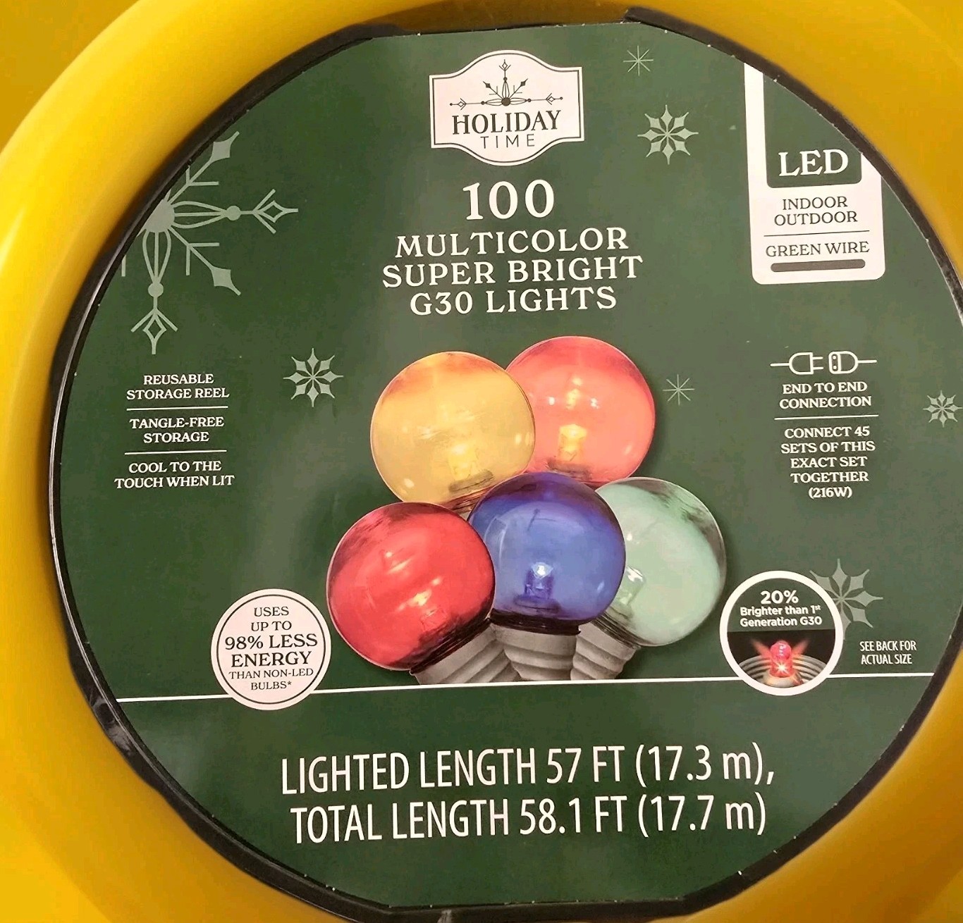 Holiday Time 100 Multicolor Super Bright G30 LED Lights Indoor/Outdoor 57 Feet